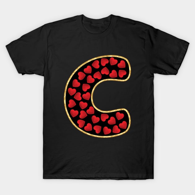 Cute letter C - love style– Initial C with red hearts –Monogram C with real fabric red hearts- gift for Love,Valentine,Birthday,wedding,Celebration, joy.. T-Shirt by IamAmina